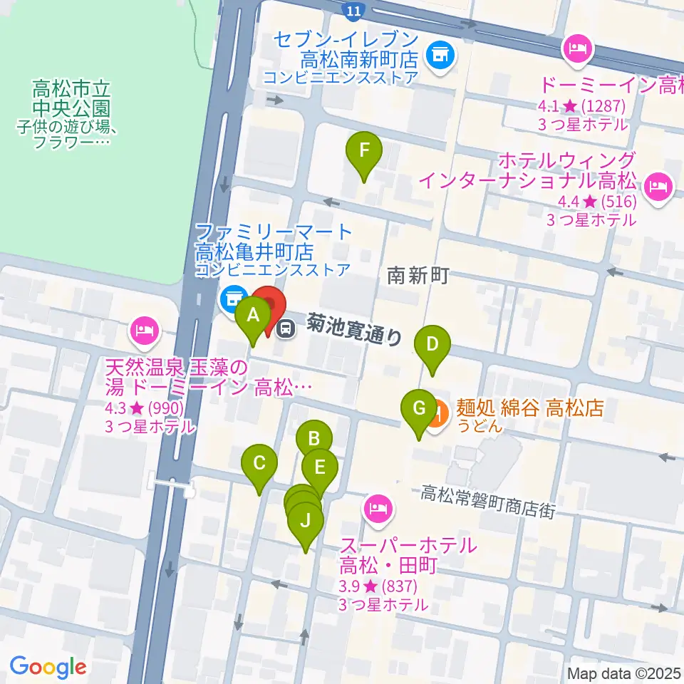 高松TOONICE周辺のカフェ一覧地図