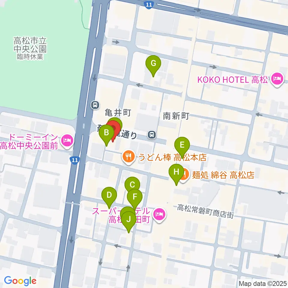 高松TOONICE周辺のカフェ一覧地図