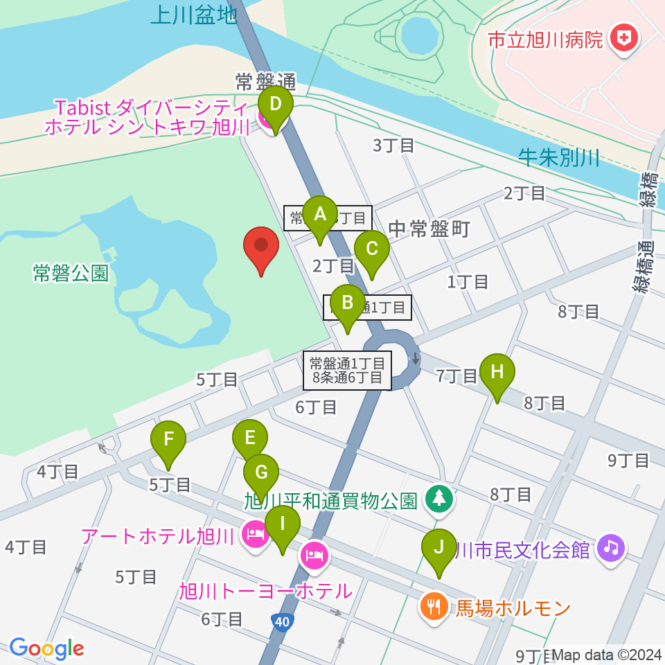 旭川市公会堂周辺のカフェ一覧地図