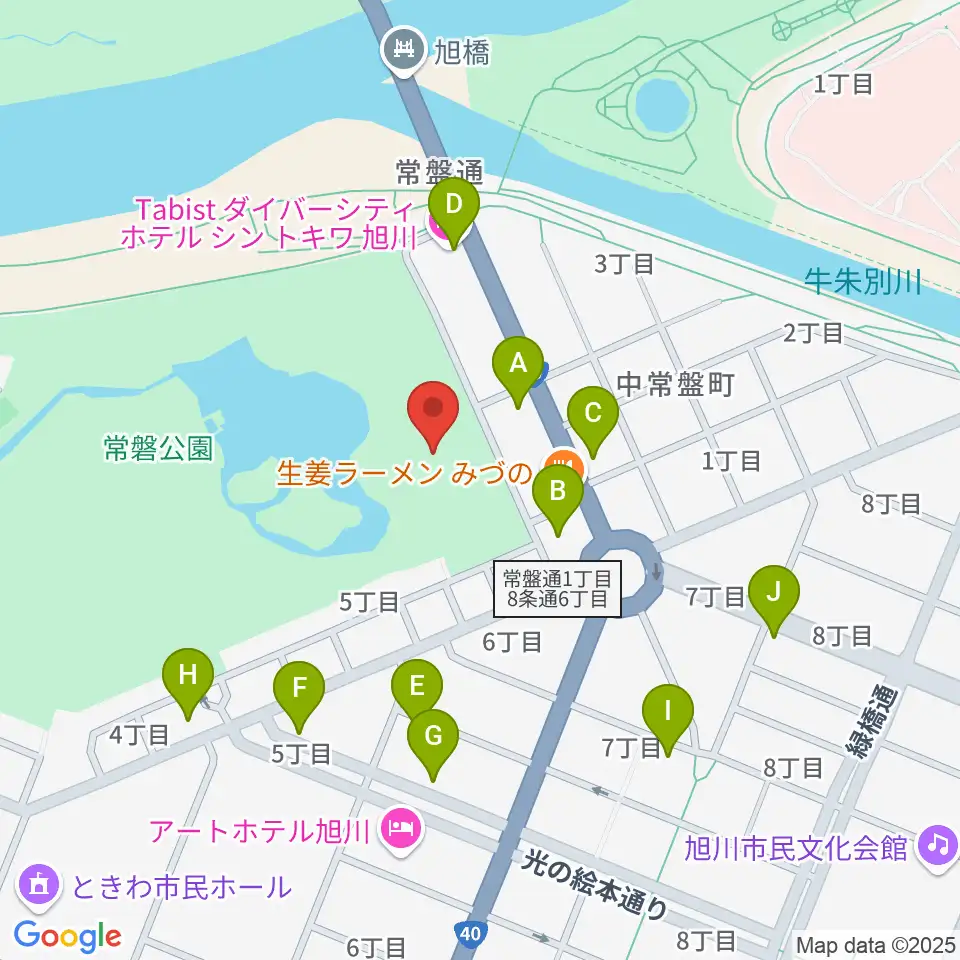旭川市公会堂周辺のカフェ一覧地図