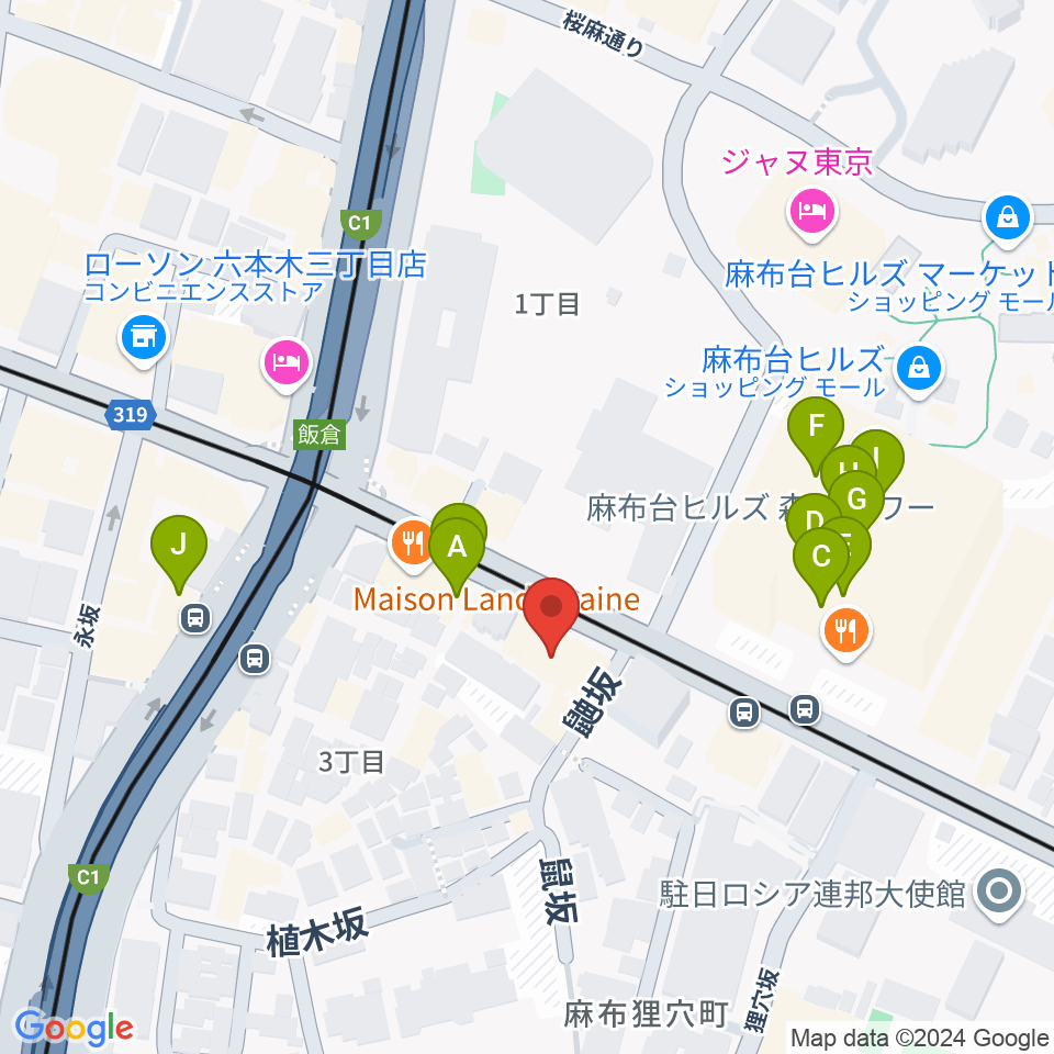 六本木ブルーシャトウ山瀬周辺のカフェ一覧地図