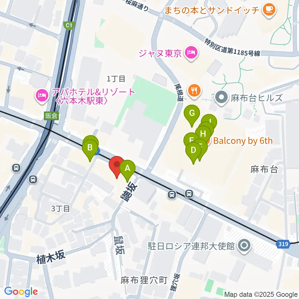 六本木ブルーシャトウ山瀬周辺のカフェ一覧地図