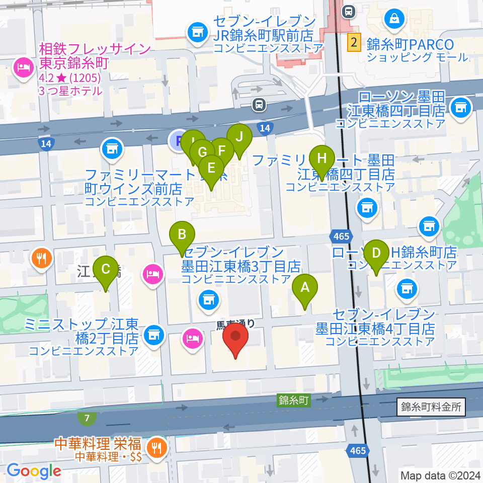 錦糸町ヒューズボックス周辺のカフェ一覧地図