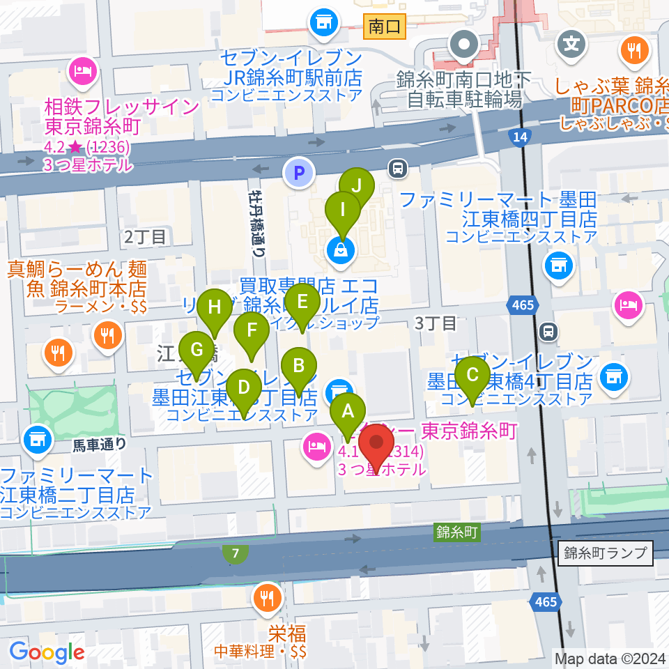 錦糸町ヒューズボックス周辺のカフェ一覧地図