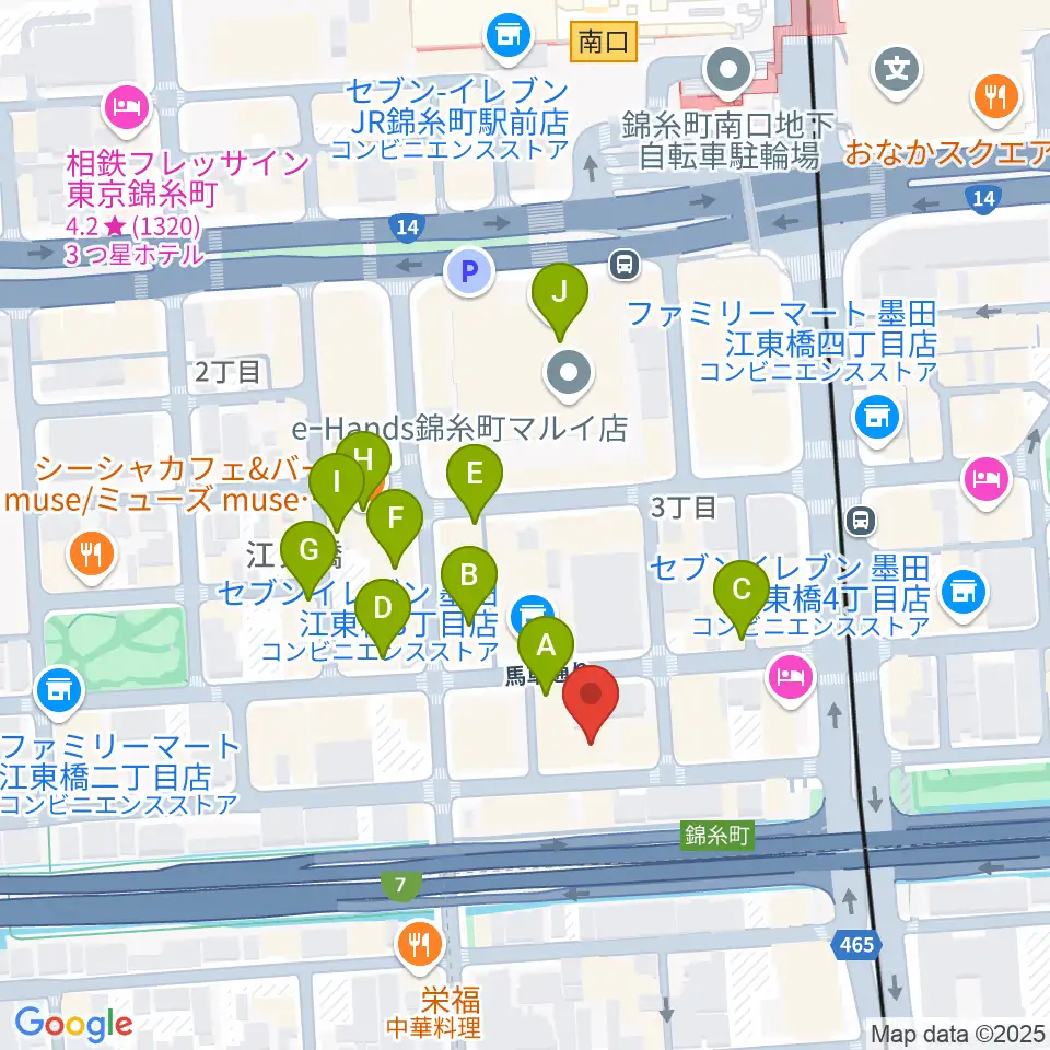 錦糸町ヒューズボックス周辺のカフェ一覧地図