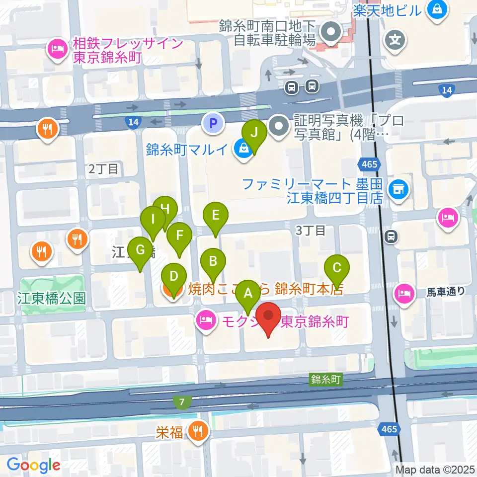 錦糸町ヒューズボックス周辺のカフェ一覧地図