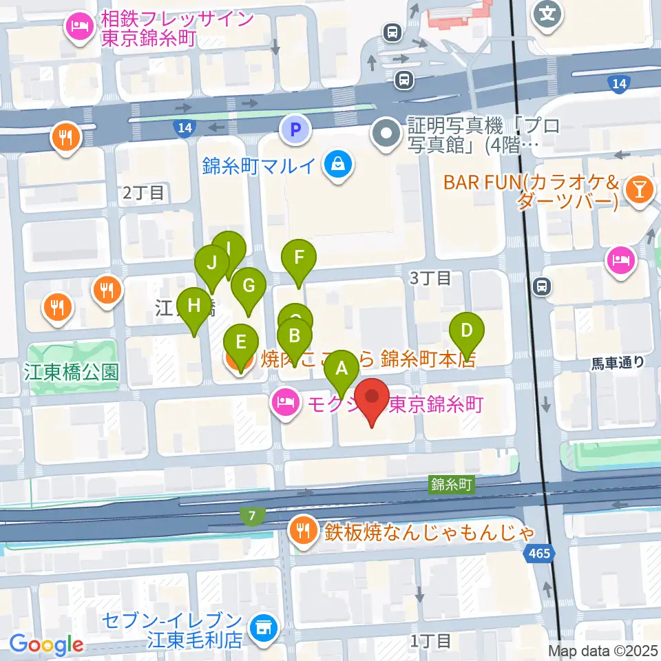 錦糸町ヒューズボックス周辺のカフェ一覧地図
