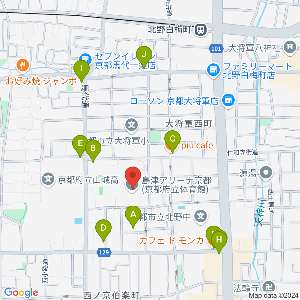 島津アリーナ京都周辺のカフェ一覧地図