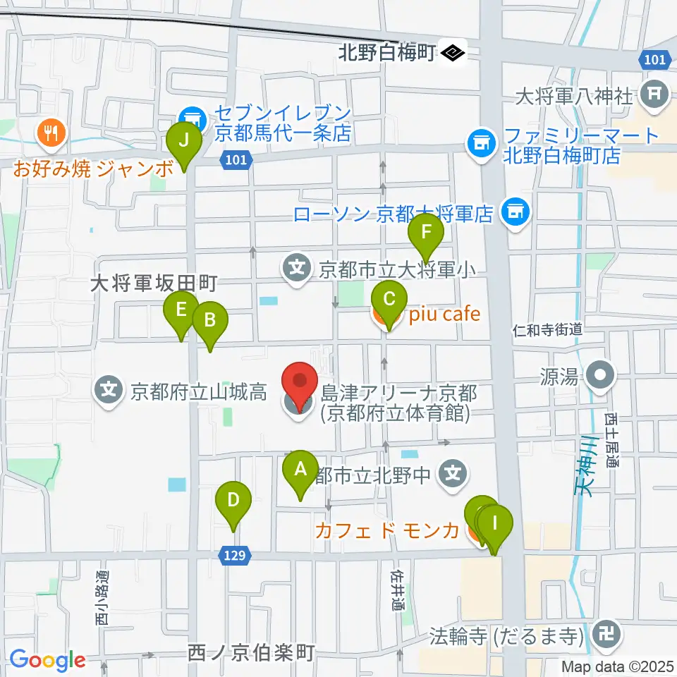 島津アリーナ京都周辺のカフェ一覧地図