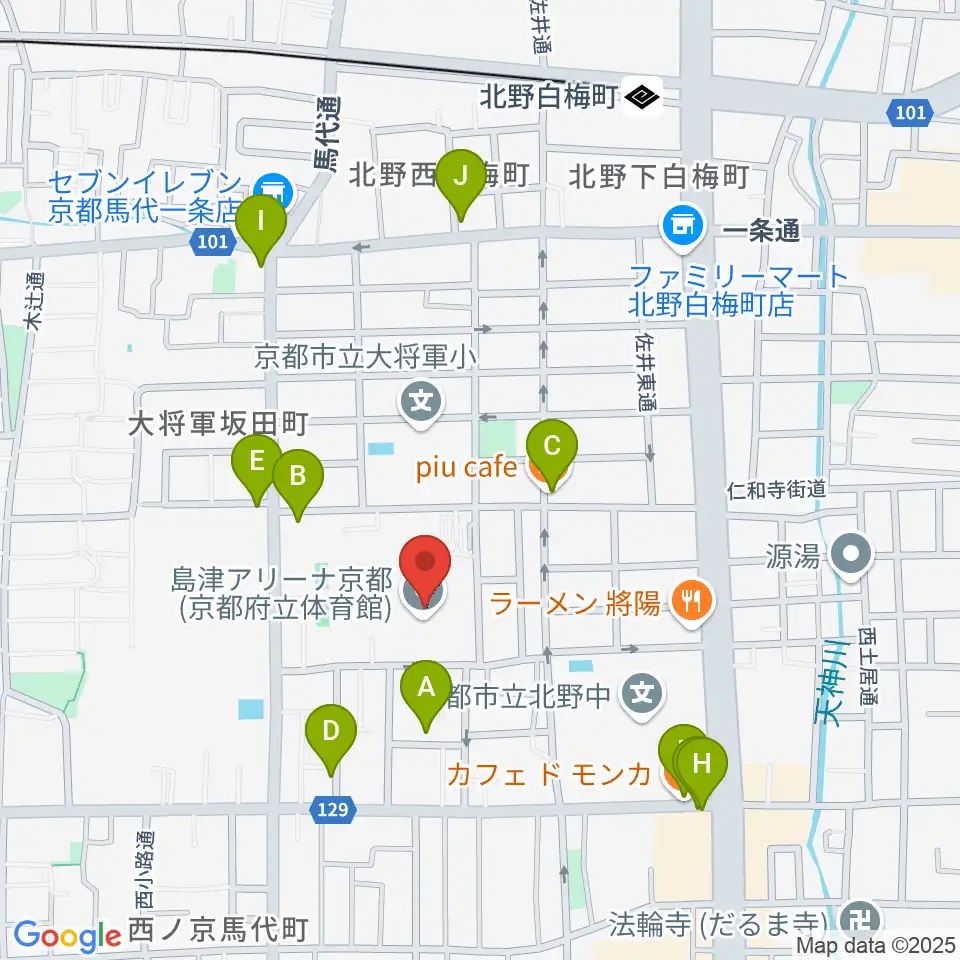 島津アリーナ京都周辺のカフェ一覧地図