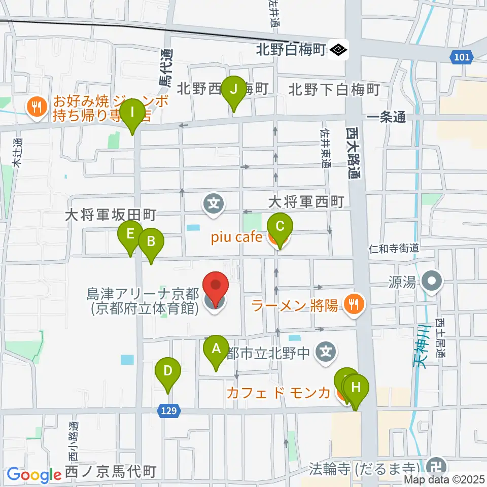 島津アリーナ京都周辺のカフェ一覧地図