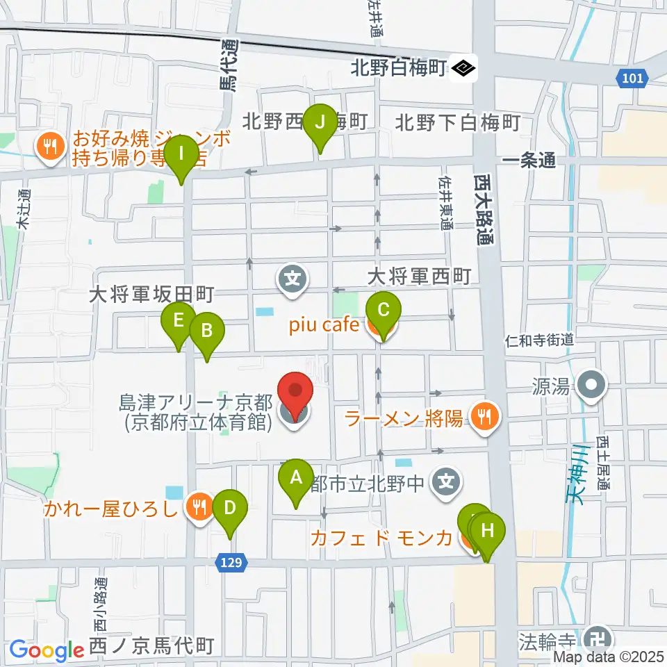 島津アリーナ京都周辺のカフェ一覧地図