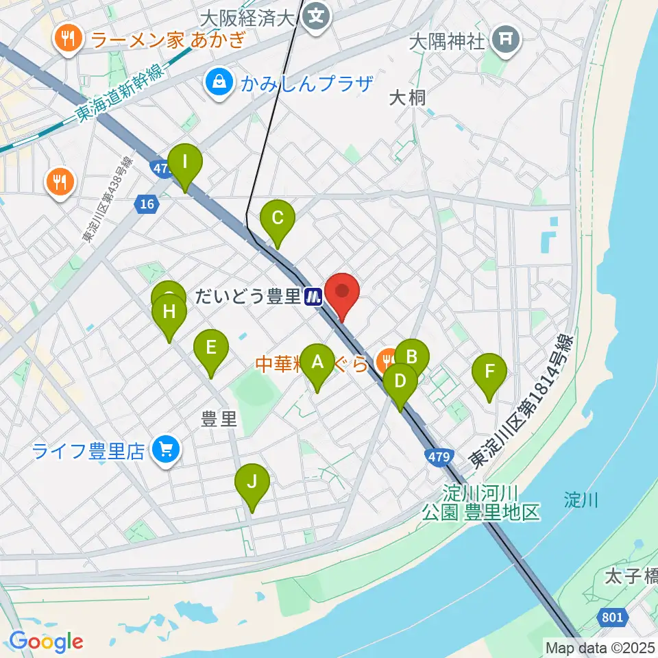 シンカワピアノセンター周辺のカフェ一覧地図