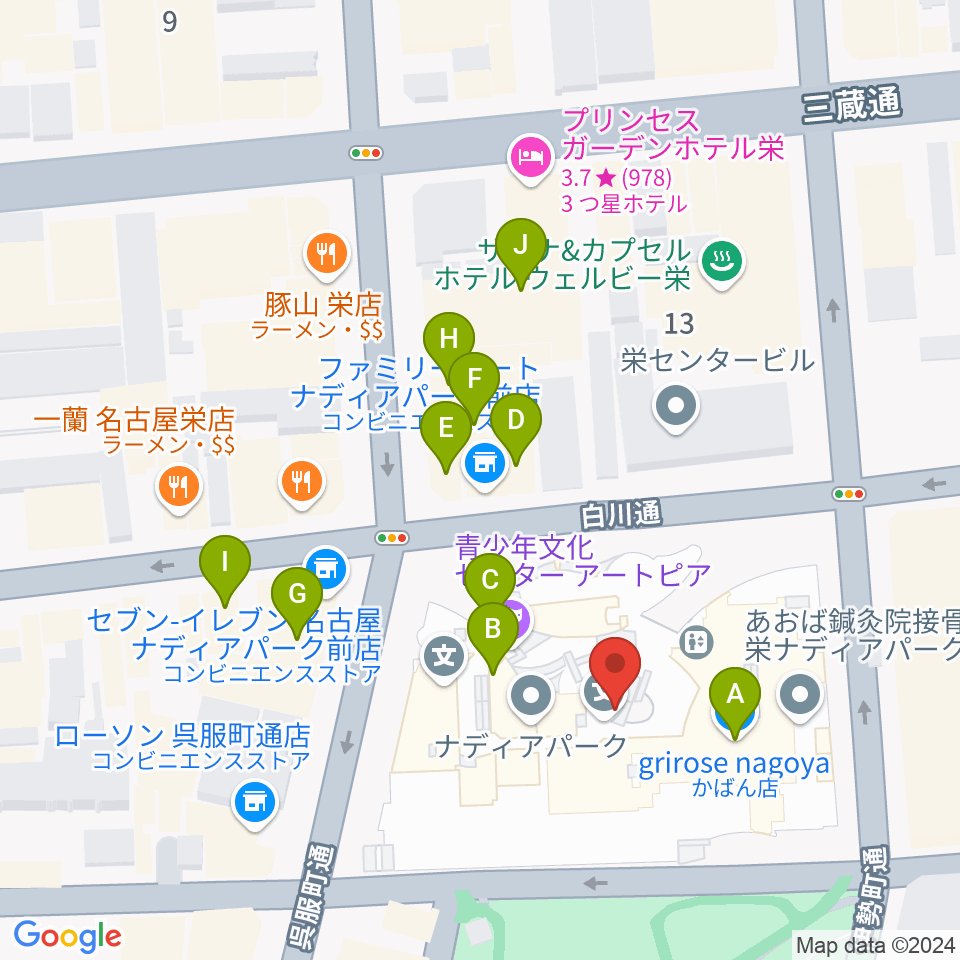 ナディアパーク デザインホール周辺のカフェ一覧地図