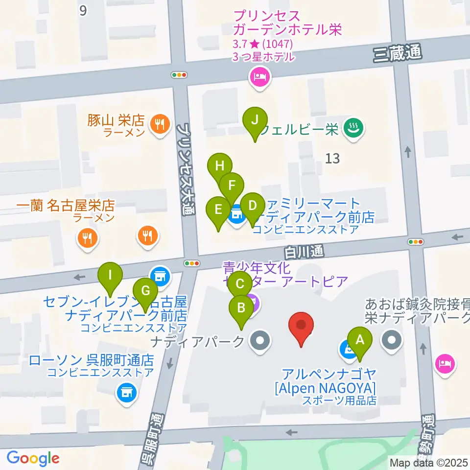 ナディアパーク デザインホール周辺のカフェ一覧地図