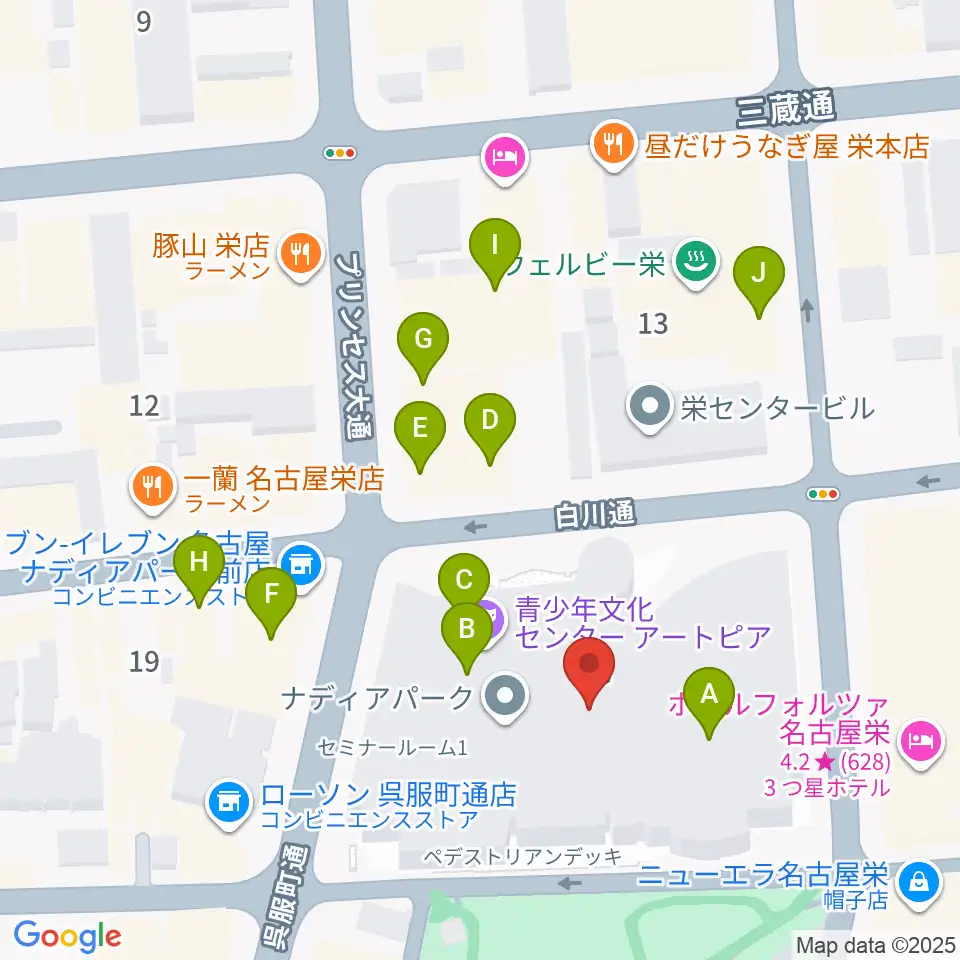 ナディアパーク デザインホール周辺のカフェ一覧地図
