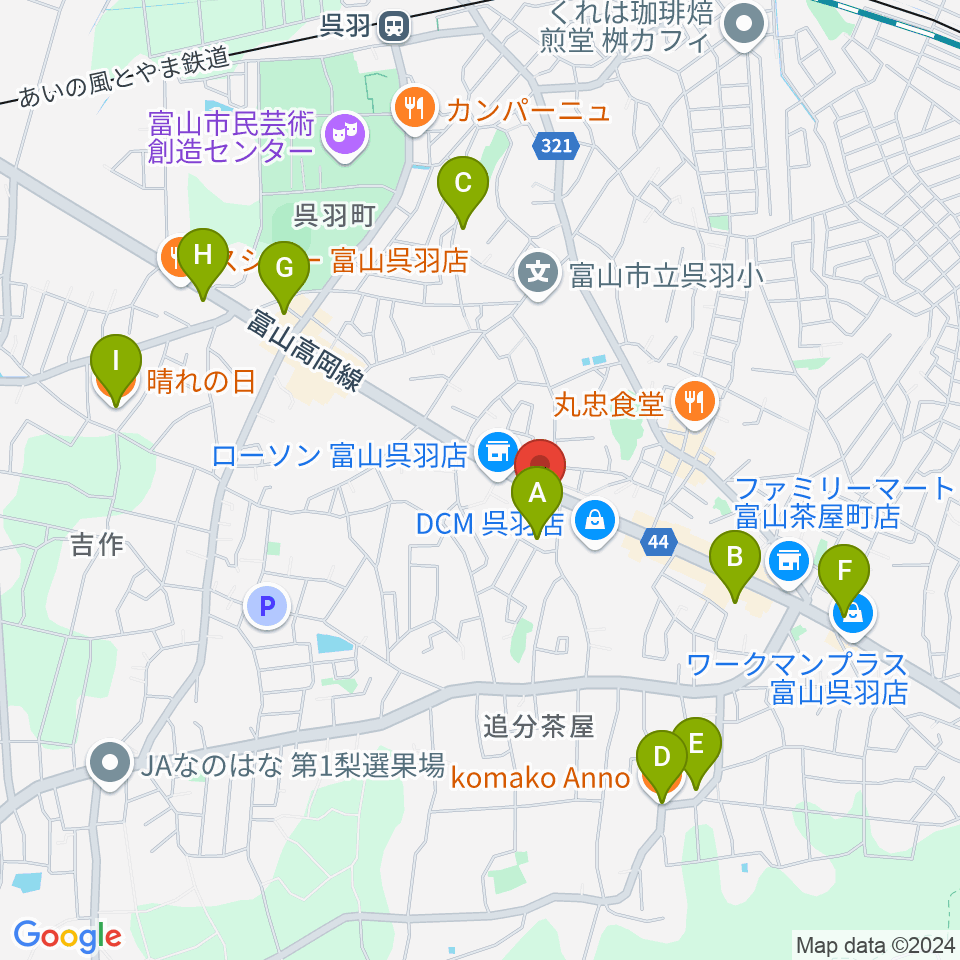 開進堂楽器 MPC呉羽周辺のカフェ一覧地図