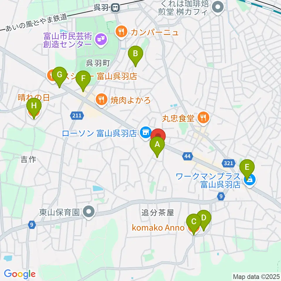 開進堂楽器 MPC呉羽周辺のカフェ一覧地図