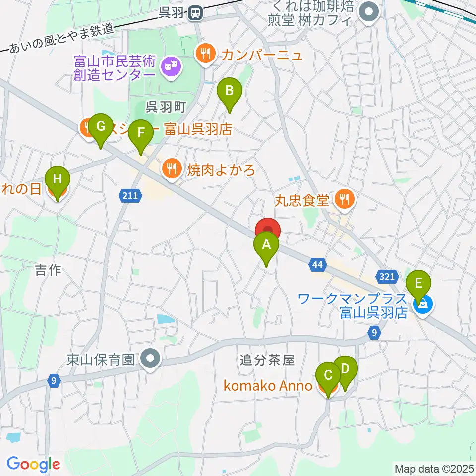 開進堂楽器 MPC呉羽周辺のカフェ一覧地図