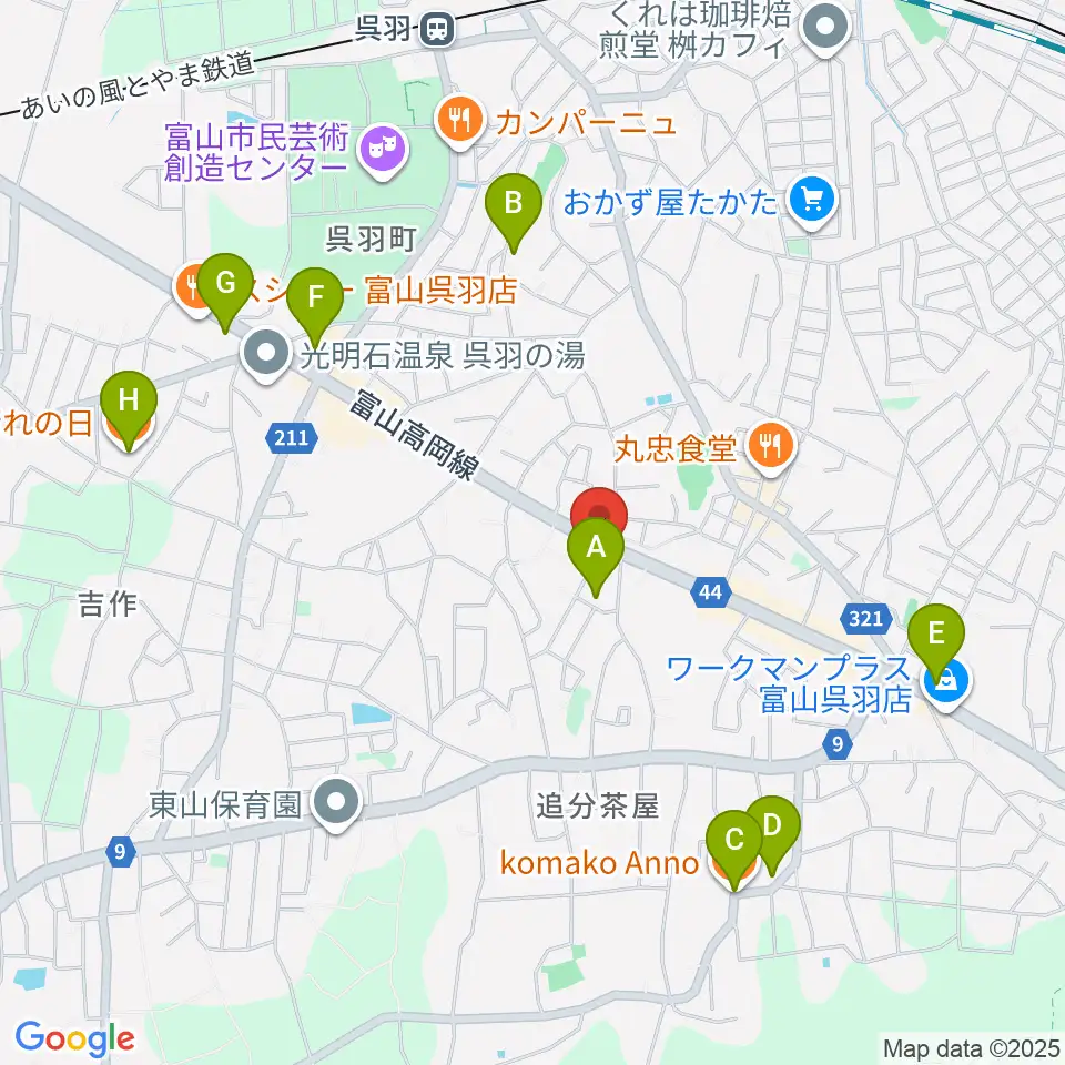 開進堂楽器 MPC呉羽周辺のカフェ一覧地図