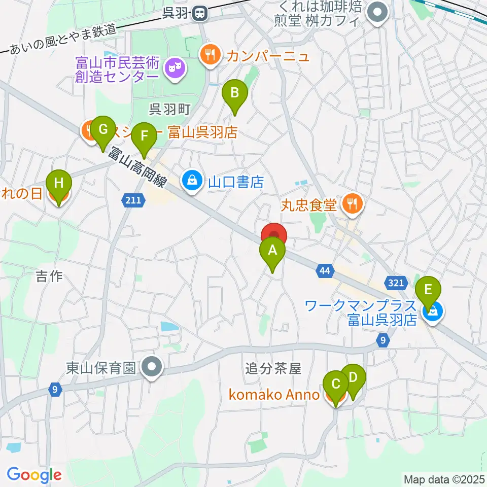 開進堂楽器 MPC呉羽周辺のカフェ一覧地図
