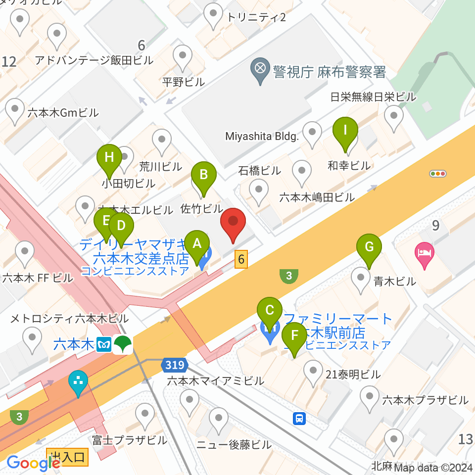 俳優座劇場周辺のカフェ一覧地図
