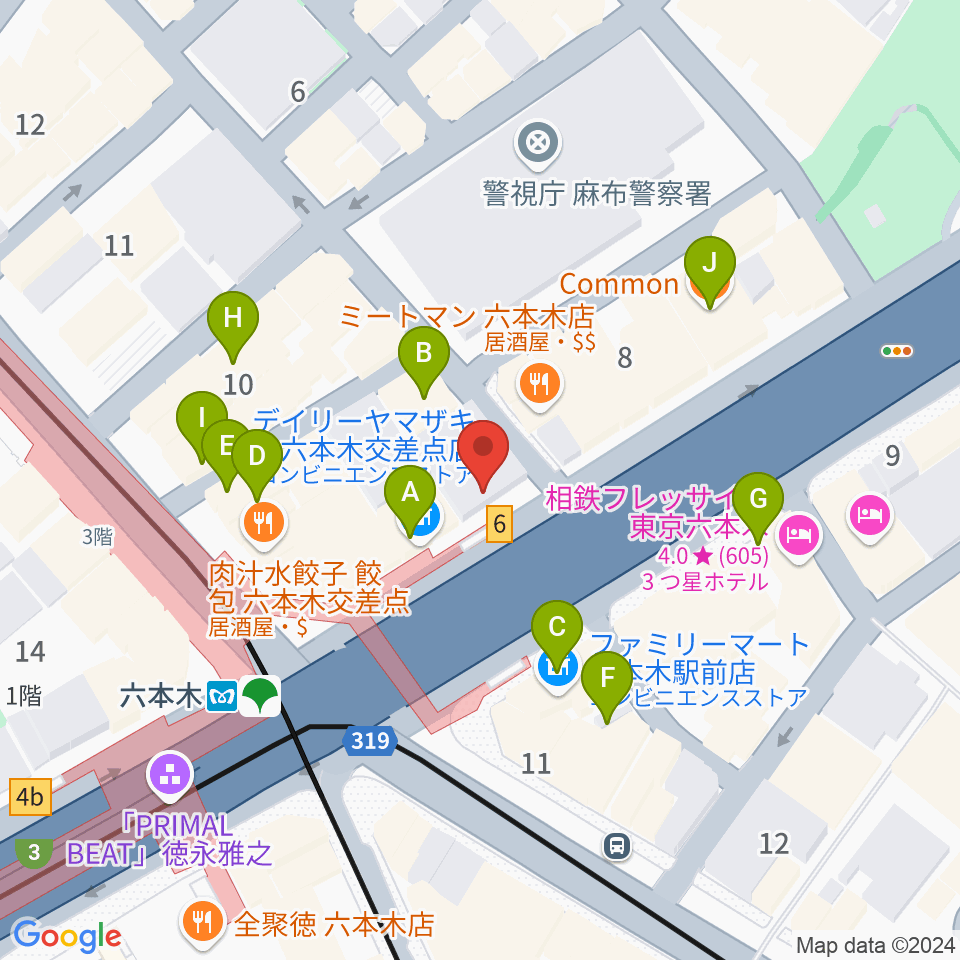 俳優座劇場周辺のカフェ一覧地図