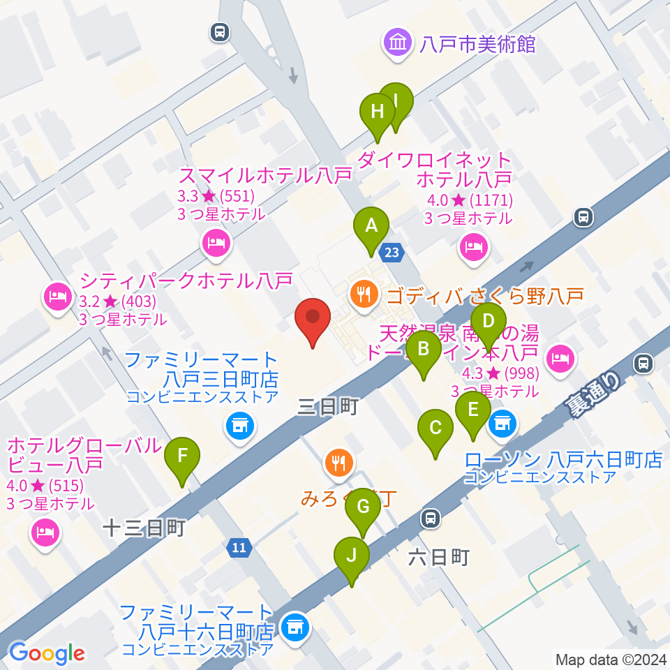 八戸ポータルミュージアムはっち周辺のカフェ一覧地図