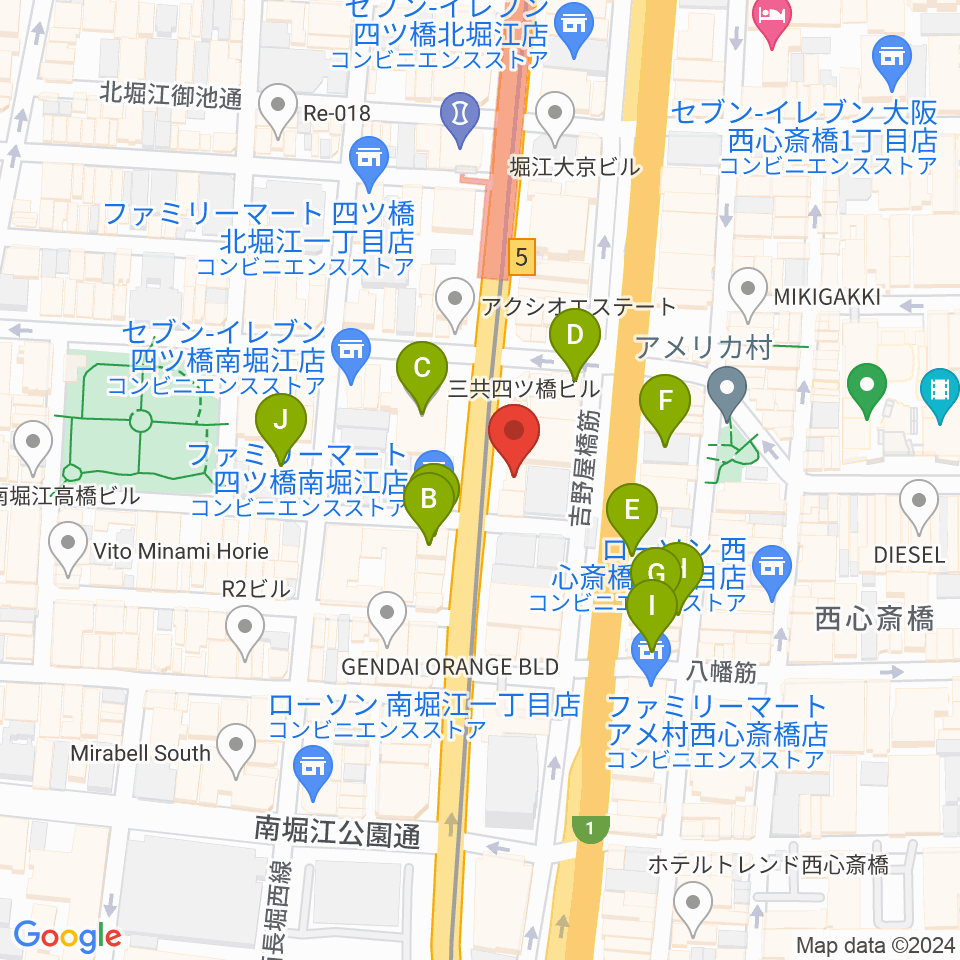 堀江5th street周辺のカフェ一覧地図