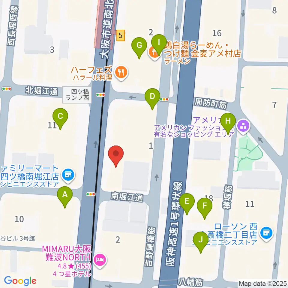堀江5th street周辺のカフェ一覧地図