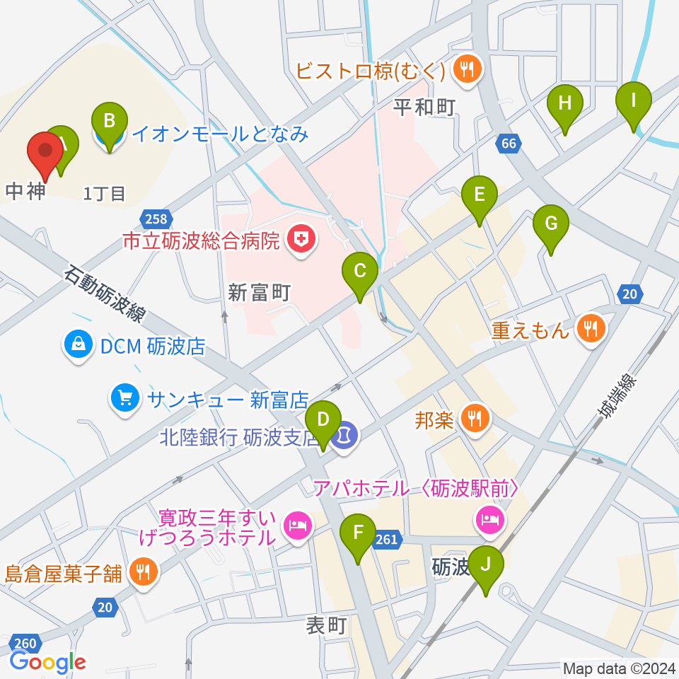 MPC砺波 開進堂楽器周辺のカフェ一覧地図