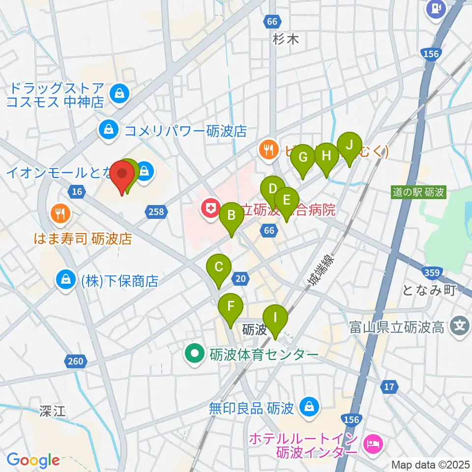 MPC砺波 開進堂楽器周辺のカフェ一覧地図