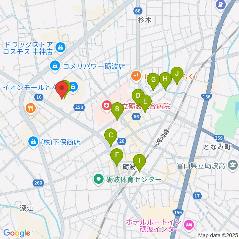 MPC砺波 開進堂楽器周辺のカフェ一覧地図