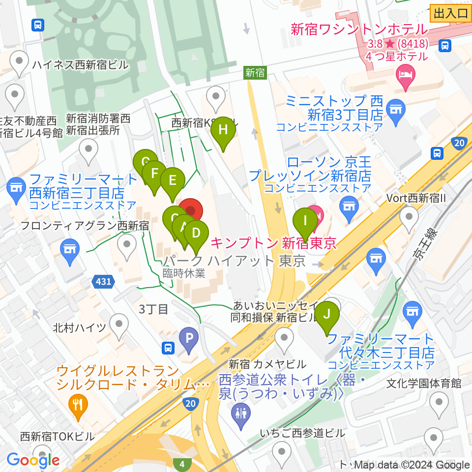 新宿パークタワーホール周辺のカフェ一覧地図