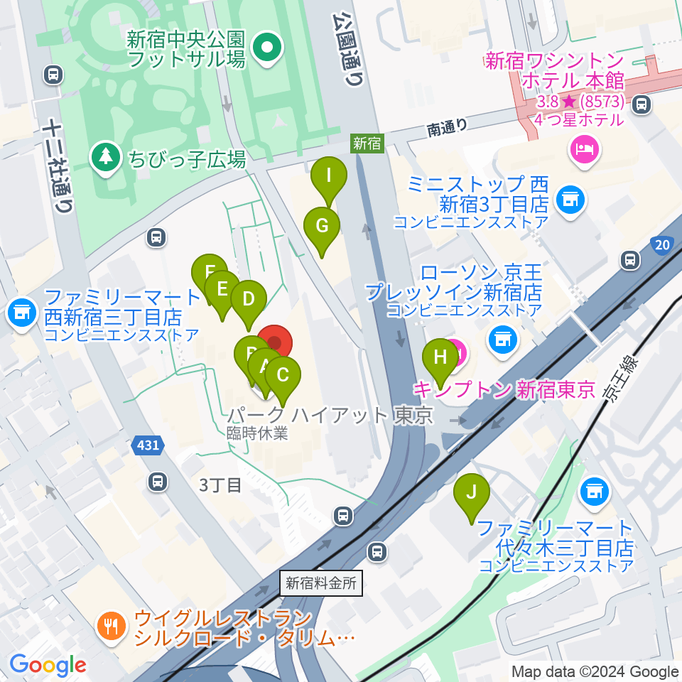 新宿パークタワーホール周辺のカフェ一覧地図