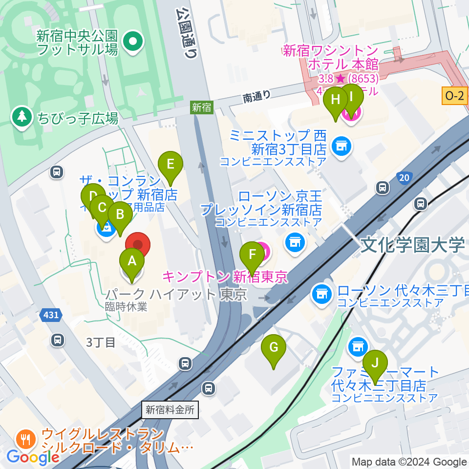 新宿パークタワーホール周辺のカフェ一覧地図