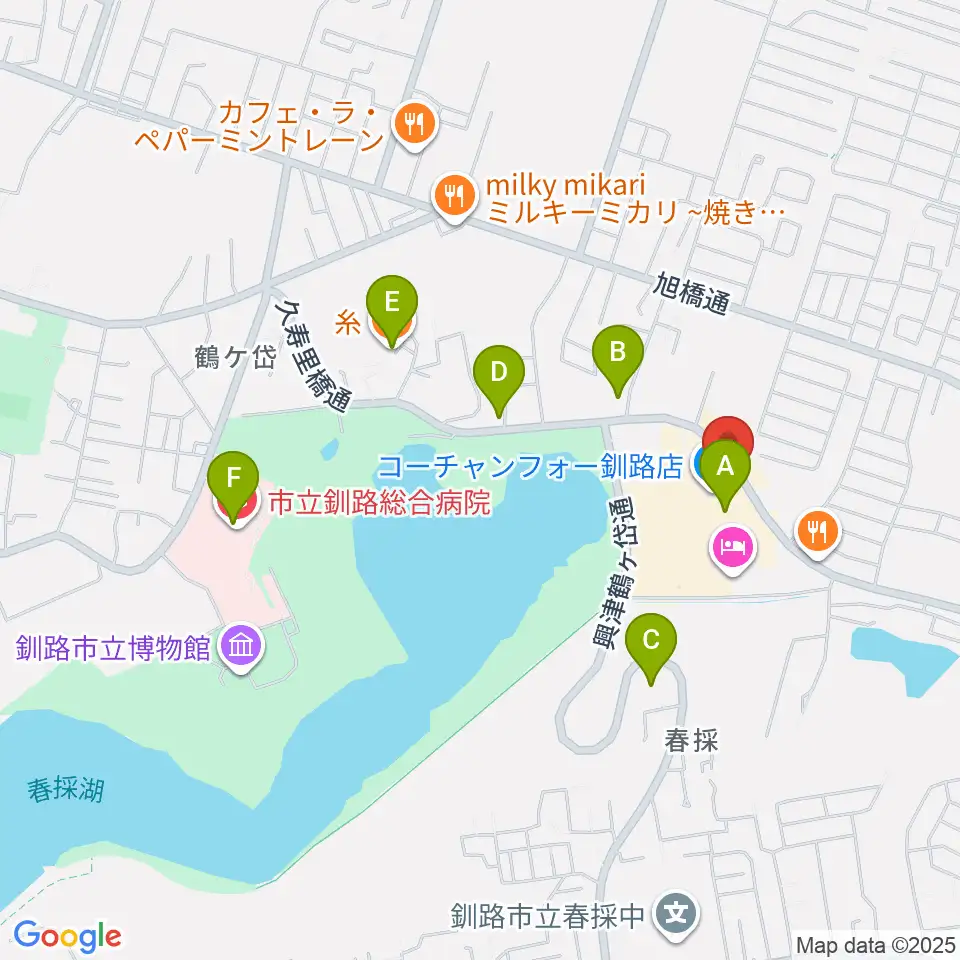 FMくしろ周辺のカフェ一覧地図