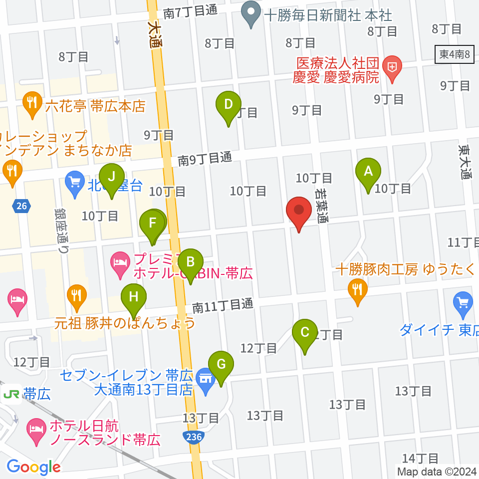 おびひろ市民ラジオ FM WING周辺のカフェ一覧地図