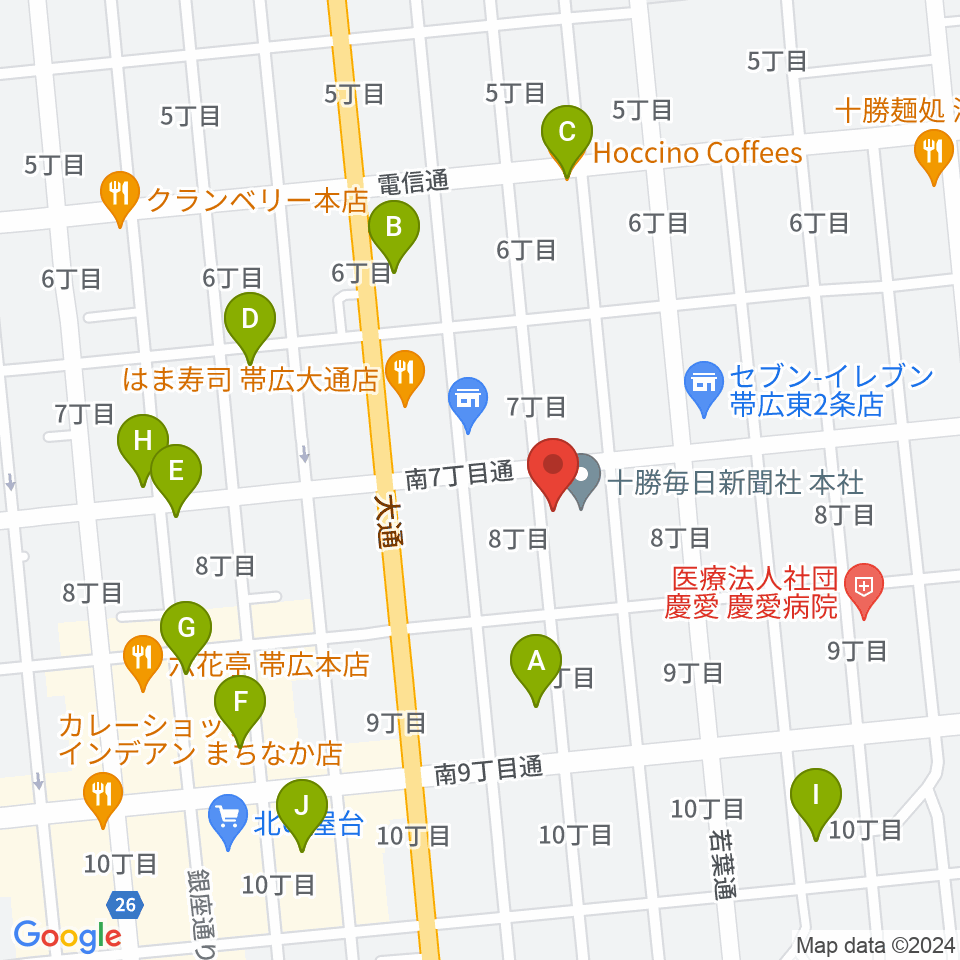 JAGA エフエムおびひろ周辺のカフェ一覧地図