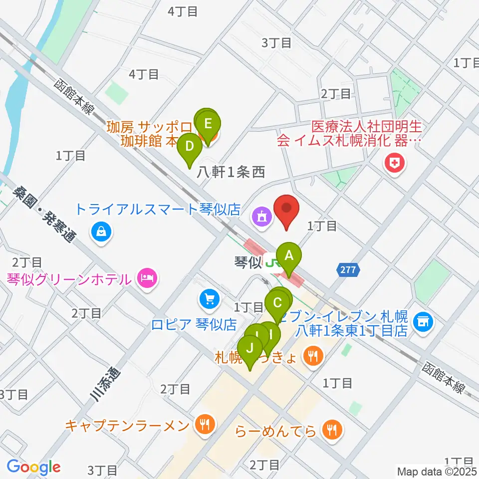 三角山放送局周辺のカフェ一覧地図