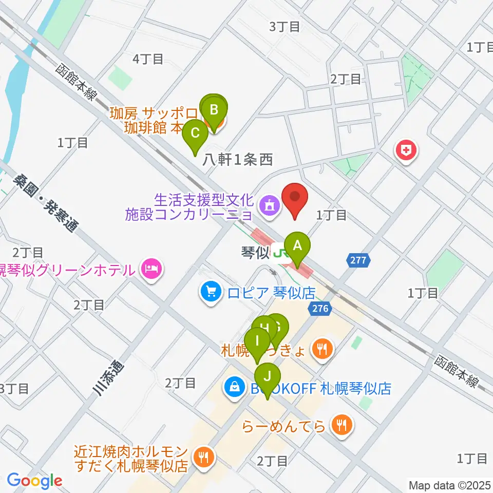 三角山放送局周辺のカフェ一覧地図