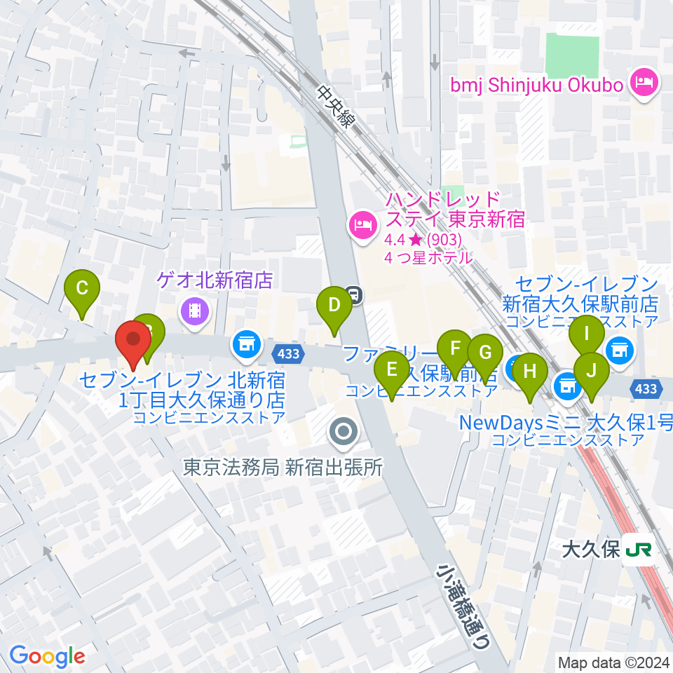 大久保ドルチェビータ周辺のカフェ一覧地図