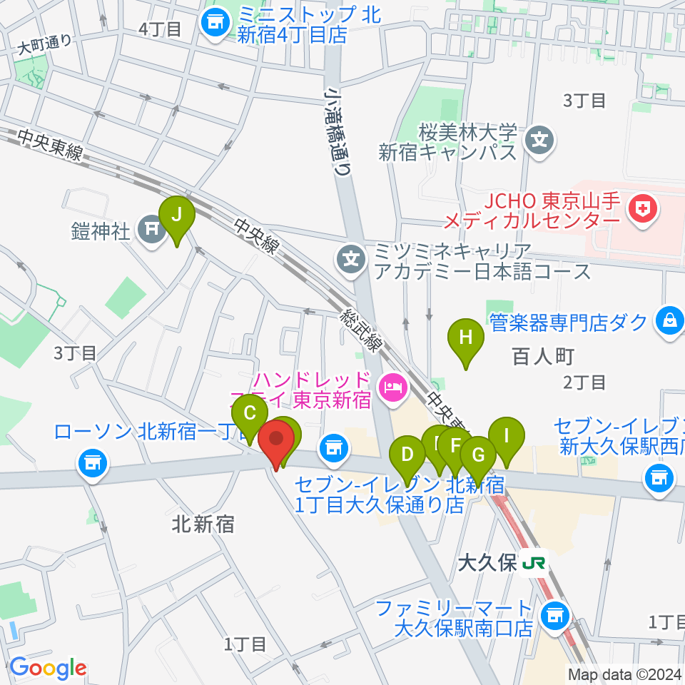 大久保ドルチェビータ周辺のカフェ一覧地図