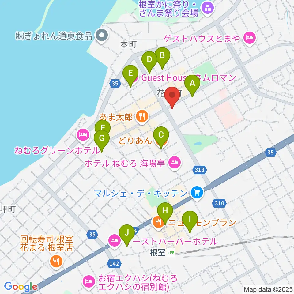FMねむろ周辺のカフェ一覧地図