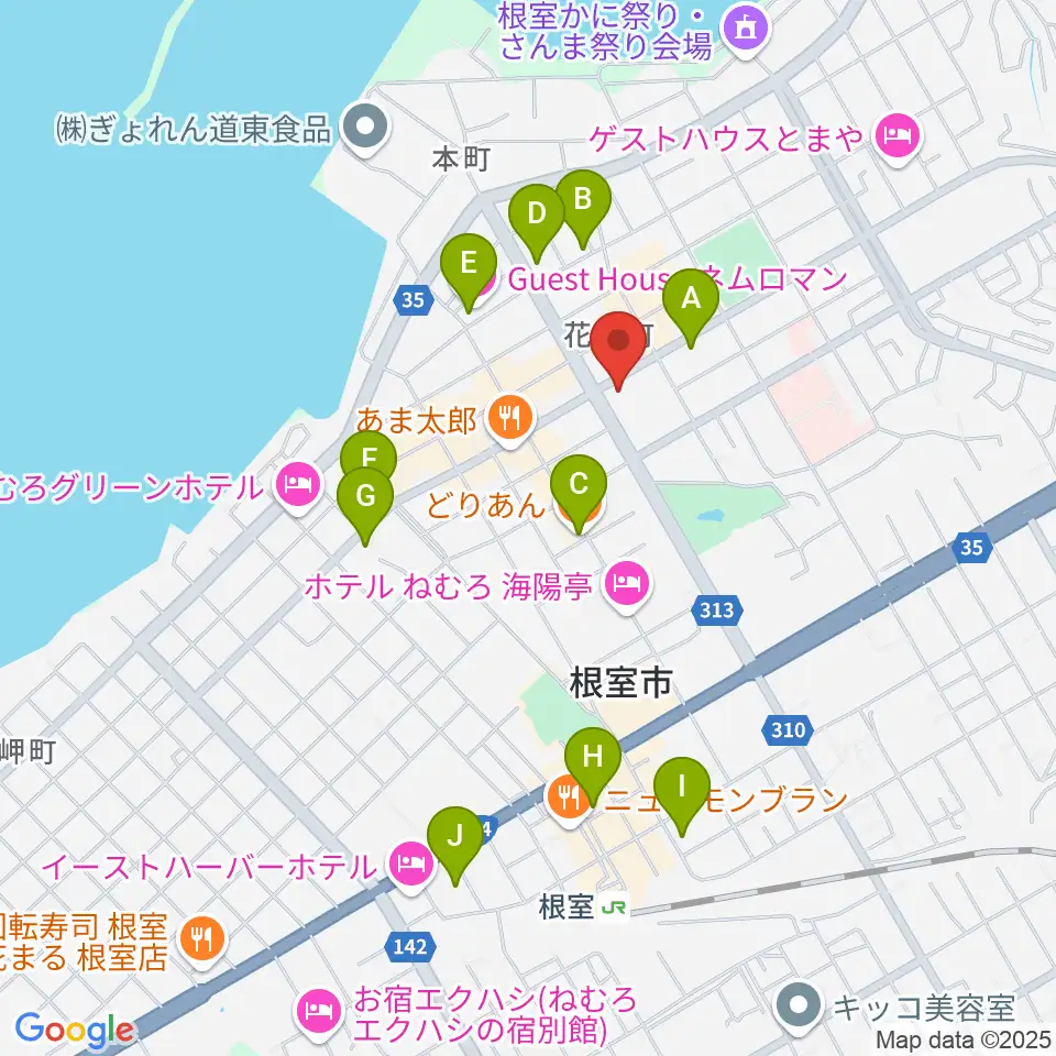 FMねむろ周辺のカフェ一覧地図