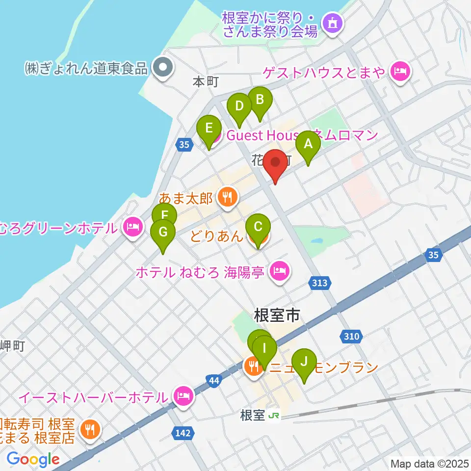 FMねむろ周辺のカフェ一覧地図