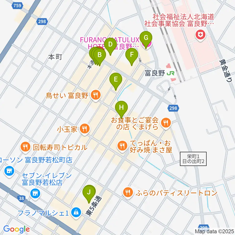 ラジオふらの周辺のカフェ一覧地図