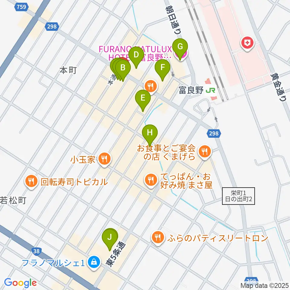ラジオふらの周辺のカフェ一覧地図