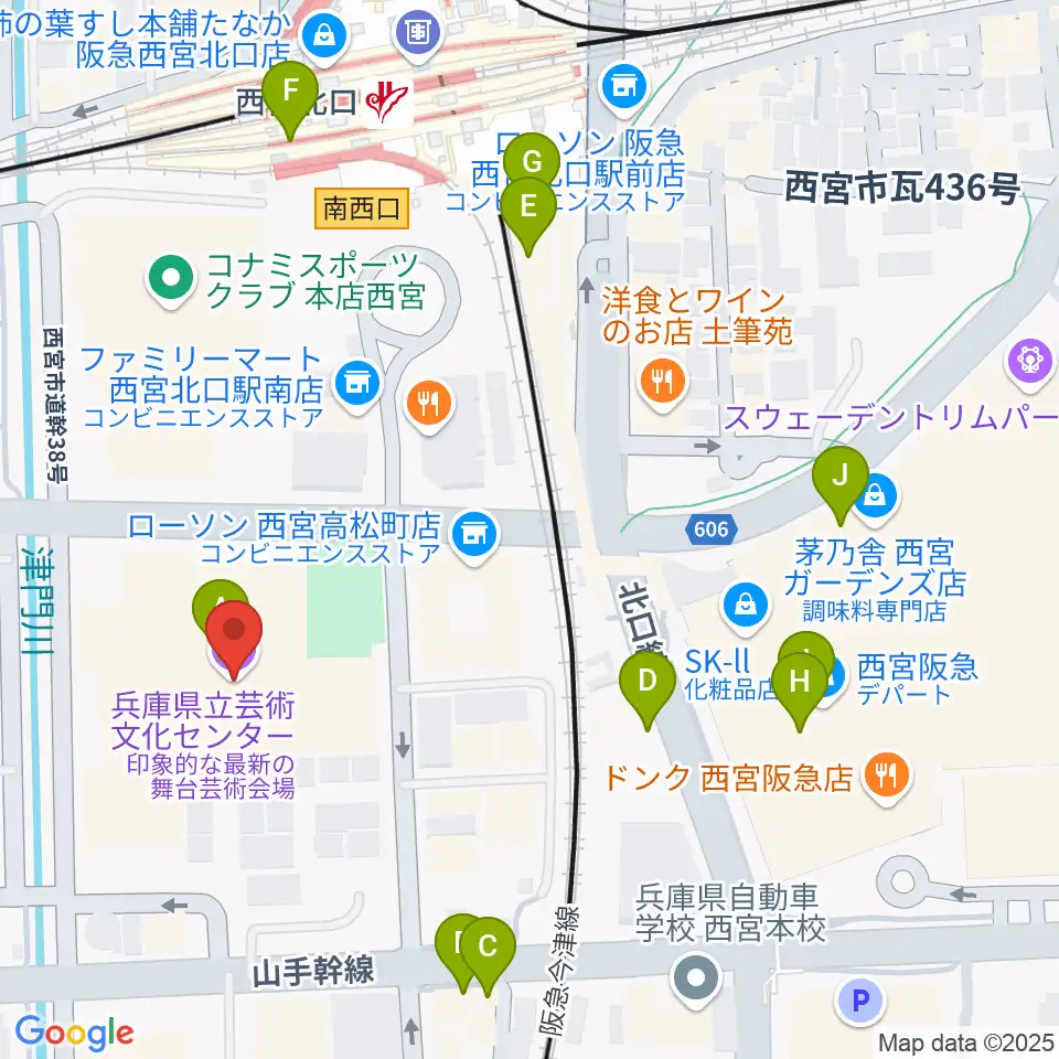 兵庫県立芸術文化センター KOBELCO大ホール周辺のカフェ一覧地図