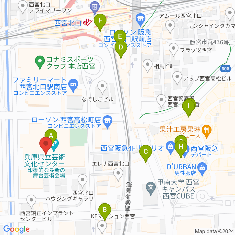 兵庫県立芸術文化センター 阪急中ホール 周辺のカフェ一覧マップ